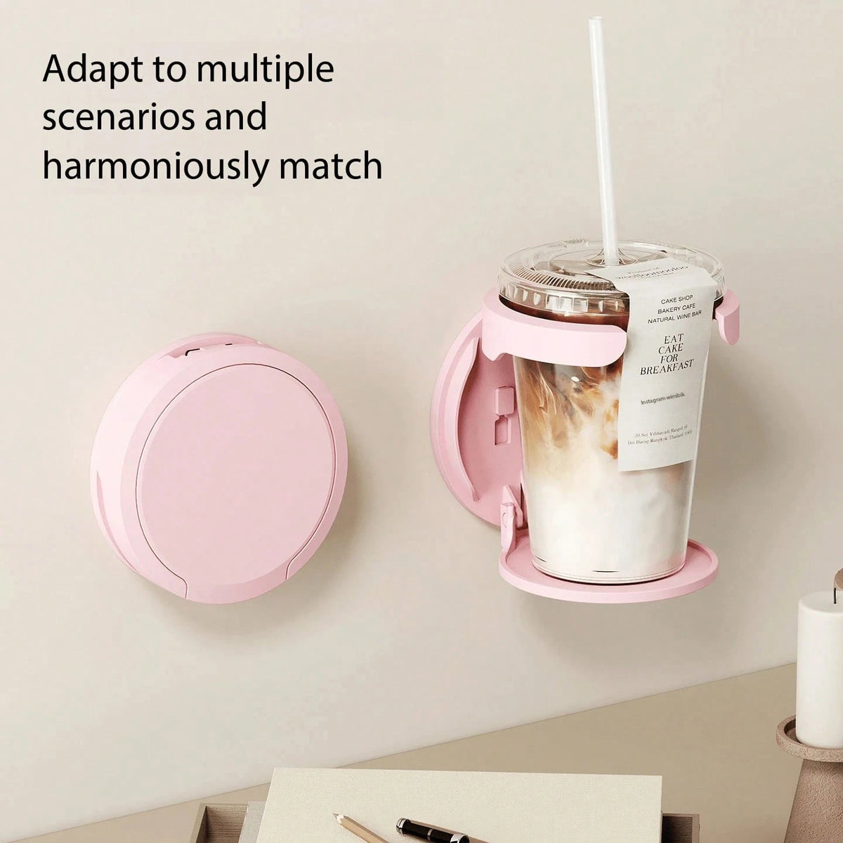 1pc Wall-Mounted Folding Cup Holder, Water Bottle Coffee Beverage Storage Rack, No-Drill Car Cup Holder, Suitable For Kitchen, Bedroom And Office