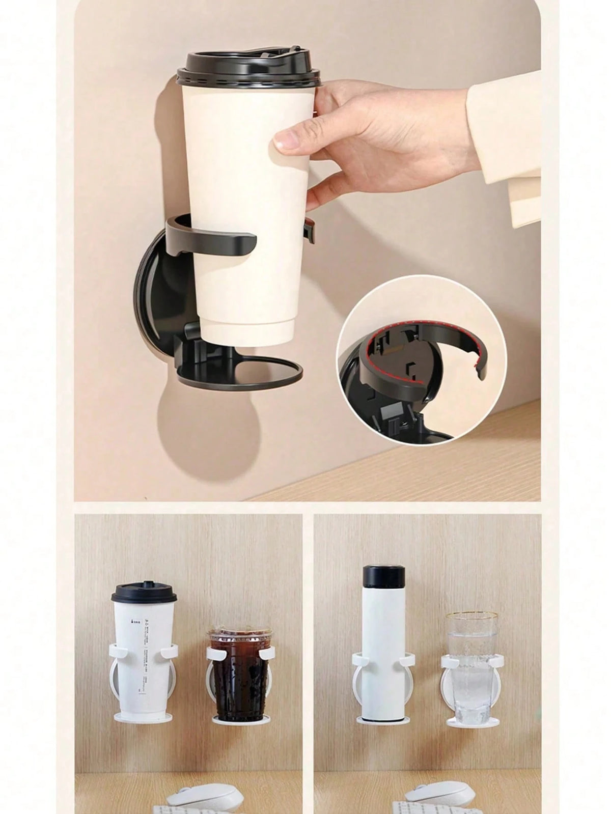1pc Wall-Mounted Folding Cup Holder, Water Bottle Coffee Beverage Storage Rack, No-Drill Car Cup Holder, Suitable For Kitchen, Bedroom And Office