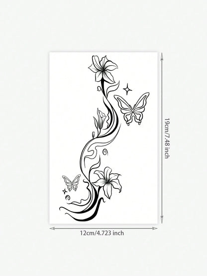 1pc Waterproof Temporary Tattoo Sticker, Elegant Floral & Butterfly Design, High-Quality Temporary Tattoo Sheet Suitable For Fashionable People, Fake Tattoo Arm Use