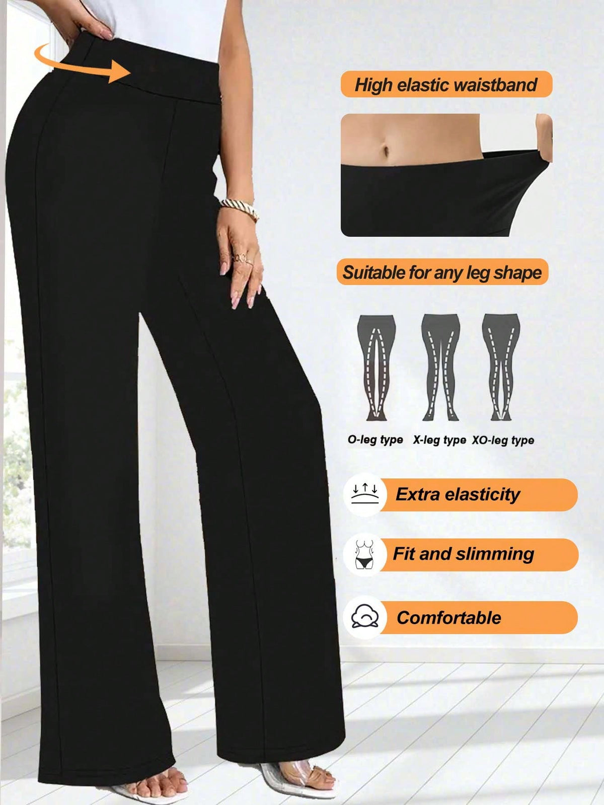 1pc Women's High Waist Elastic Loose Straight Leg Pants, Casual Sports Yoga Leggings, Daily Slim Fit Fitness Pants, Suitable For All Seasons Black