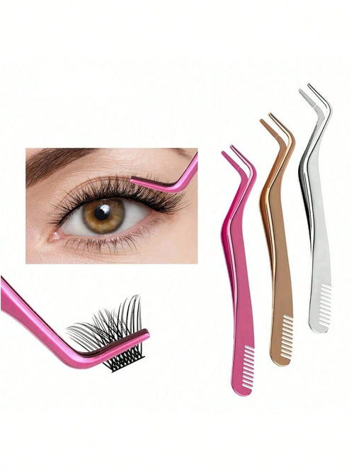 2-In-1 Multi-Purpose Eyelash Comb & Tweezers, Colorful Eyelash Curler, Creative DIY Eyebrow Brush, Stainless Steel Eyelash Extension Tweezers With Comb, Fashion New Design