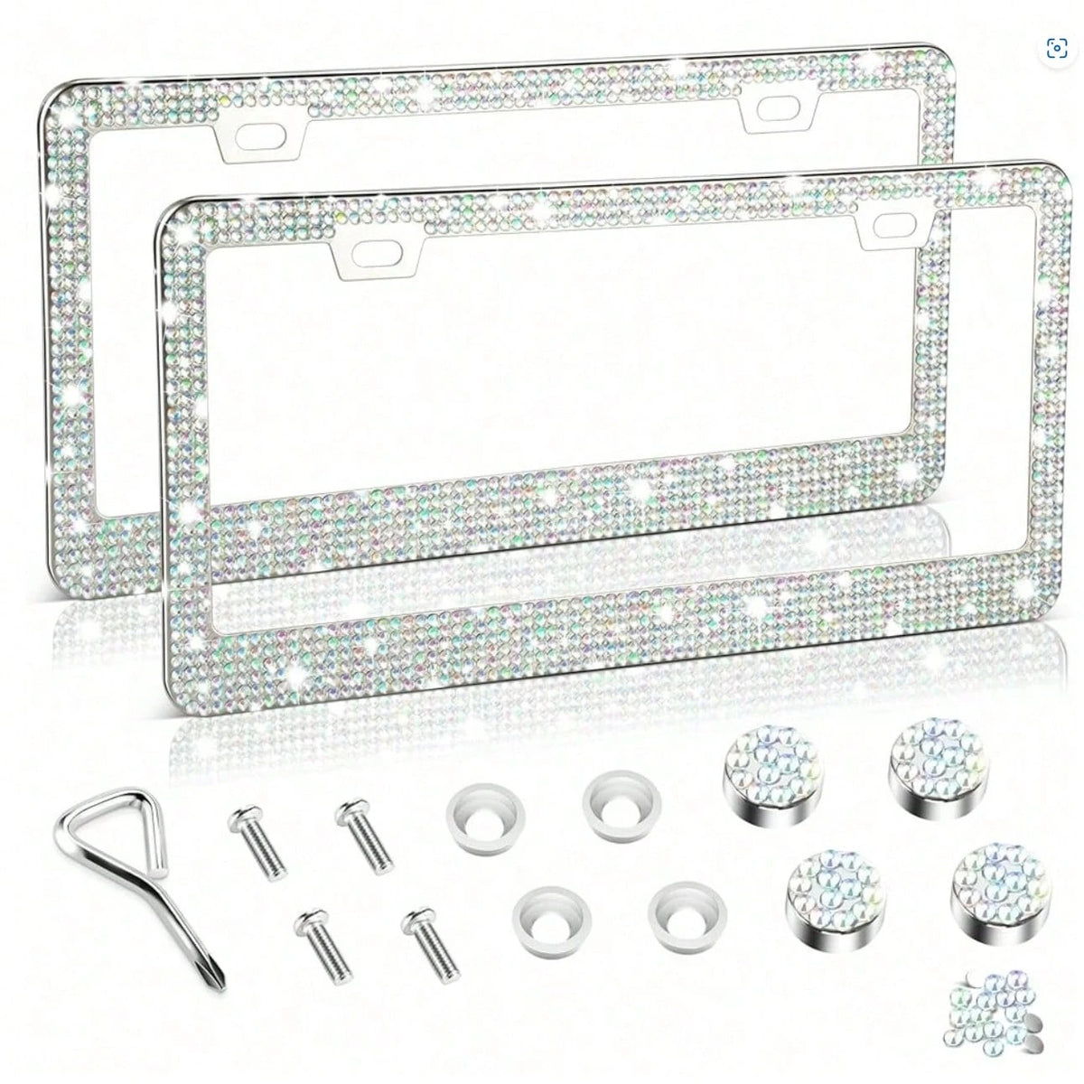 2 PCS Bling License Plate Frame, Stainless Steel Glitter Crystal Diamond License Plate Cover Holder, Car Accessories Outdoorfun