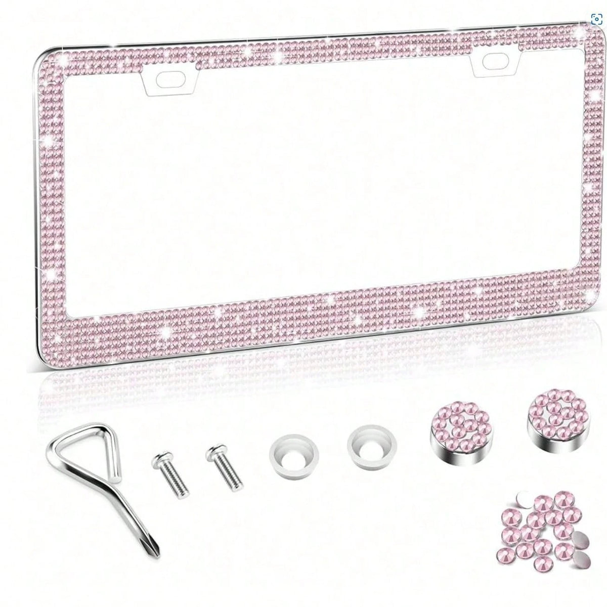2 PCS Bling License Plate Frame, Stainless Steel Glitter Crystal Diamond License Plate Cover Holder, Car Accessories Outdoorfun
