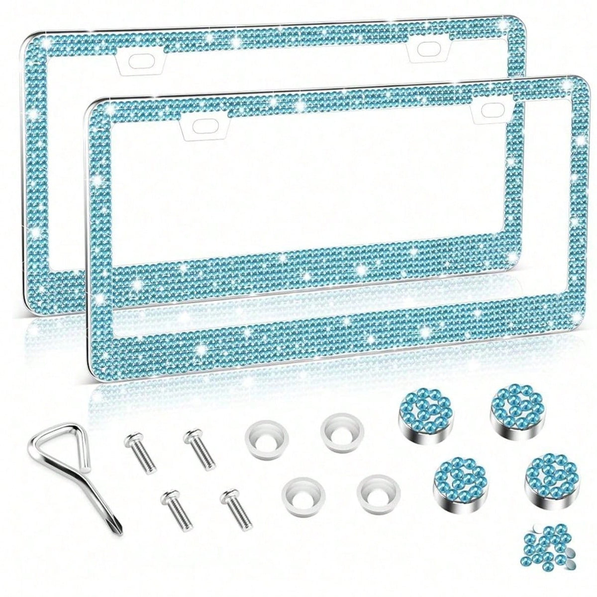 2 PCS Bling License Plate Frame, Stainless Steel Glitter Crystal Diamond License Plate Cover Holder, Car Accessories Outdoorfun