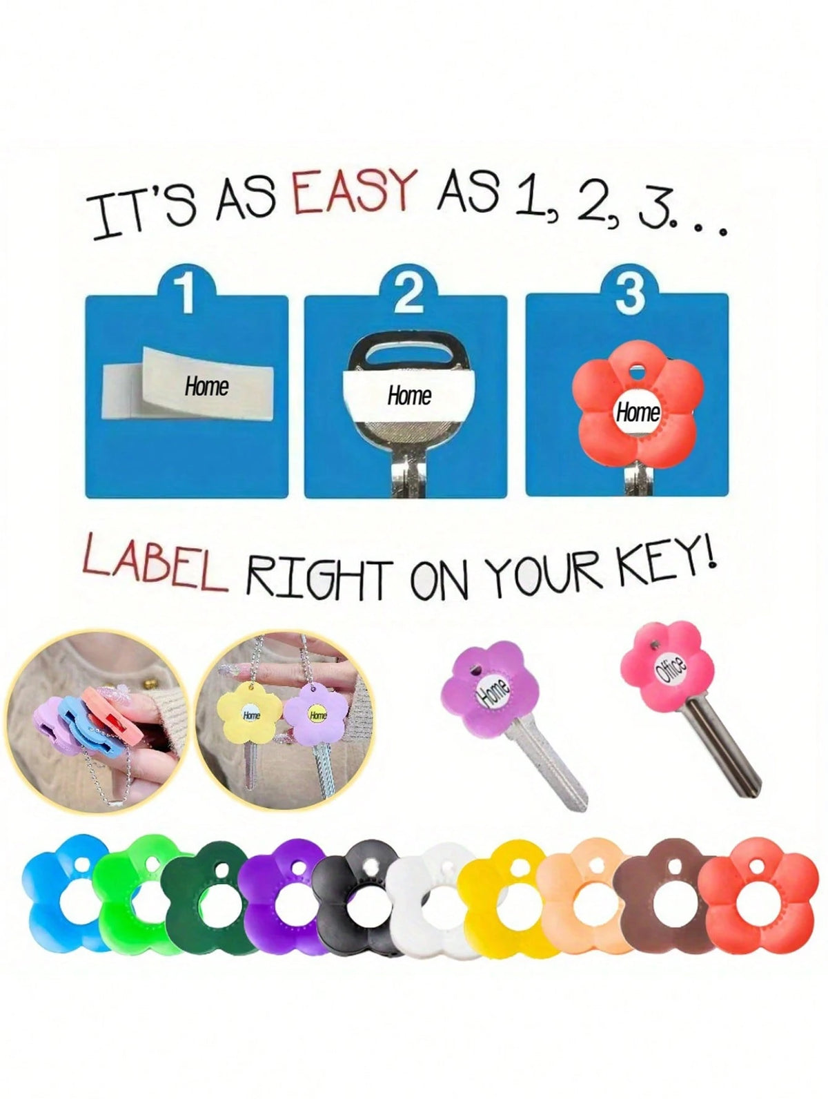 20/16/12/8/6/3/1pc Colorful Flower Keycaps (With Labels), Color-Coded Keycap Covers, Suitable For Home/Office Keyboards; Soft-Touch Keycap Covers With Identification Labels For Quick Key Identificatio