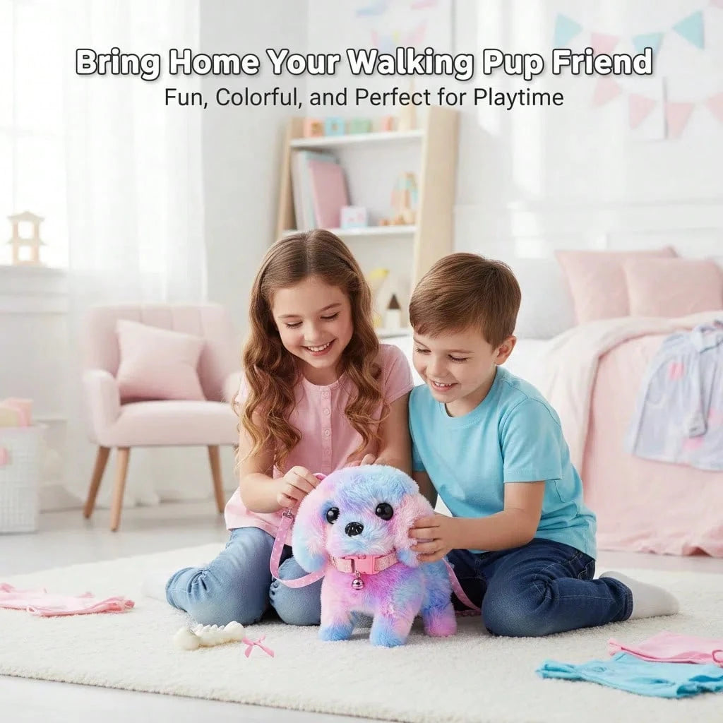 2026 New Rainbow Plush Electronic Walking Puppy Toy| Interactive Barking & Tail-Wagging Robot Dog| Comes With Leash, Bone, Fishbone & Bow Accessories| Deluxe Gift Box For Easter, Christmas & Birthd