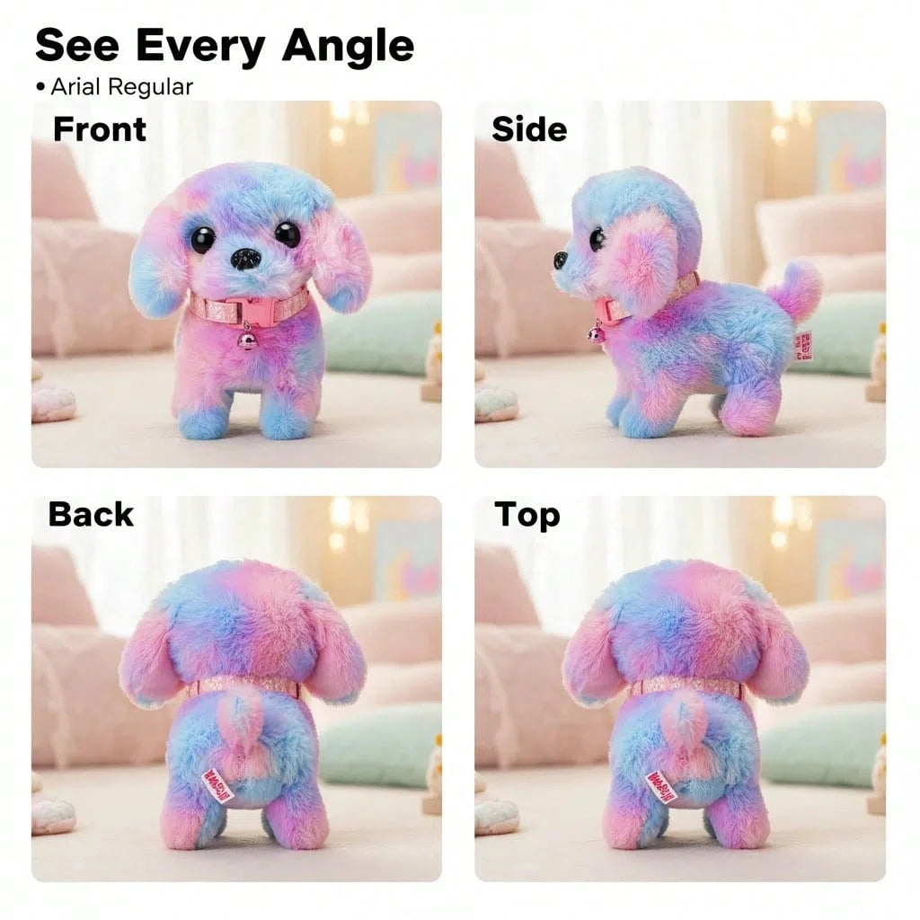 2026 New Rainbow Plush Electronic Walking Puppy Toy| Interactive Barking & Tail-Wagging Robot Dog| Comes With Leash, Bone, Fishbone & Bow Accessories| Deluxe Gift Box For Easter, Christmas & Birthd