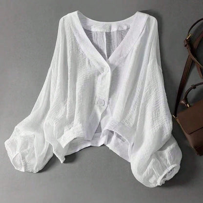 2026 Women's Loose-Fit Lightweight Long-Sleeve Shirt: 100%, Slightly Sheer Design, Slim-Fit Cut,, Casual Style, Youthful-Looking Long-Sleeve Shirt,Bre