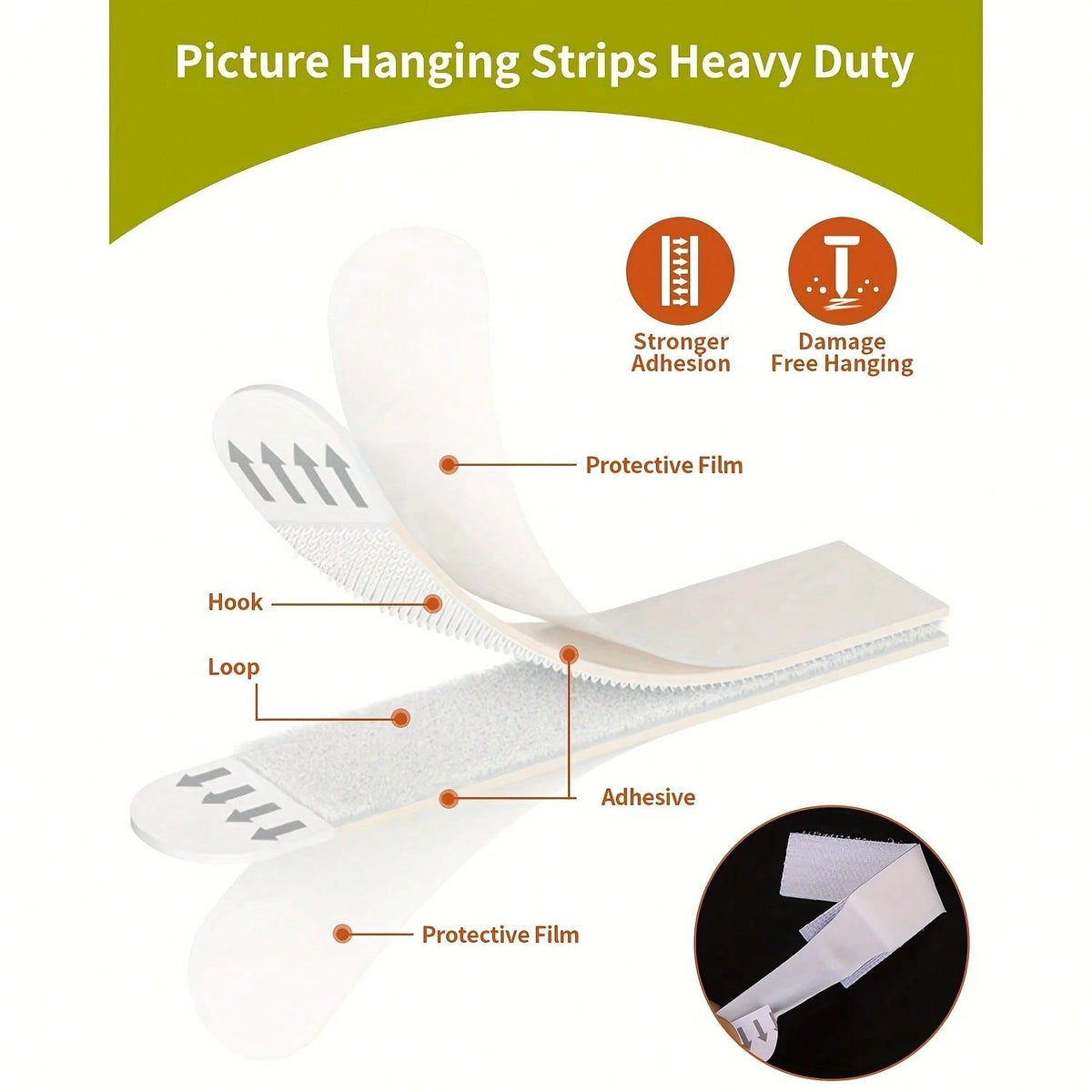 24-Pack Large Picture Hanging Strips- No-Tool Damage-Free Wall Hooks, Strong Adhesive White Tape For Home & Office Decor, Easy Installation On Smooth Surfaces, Toolfree Hanging| Refined Design| Nor