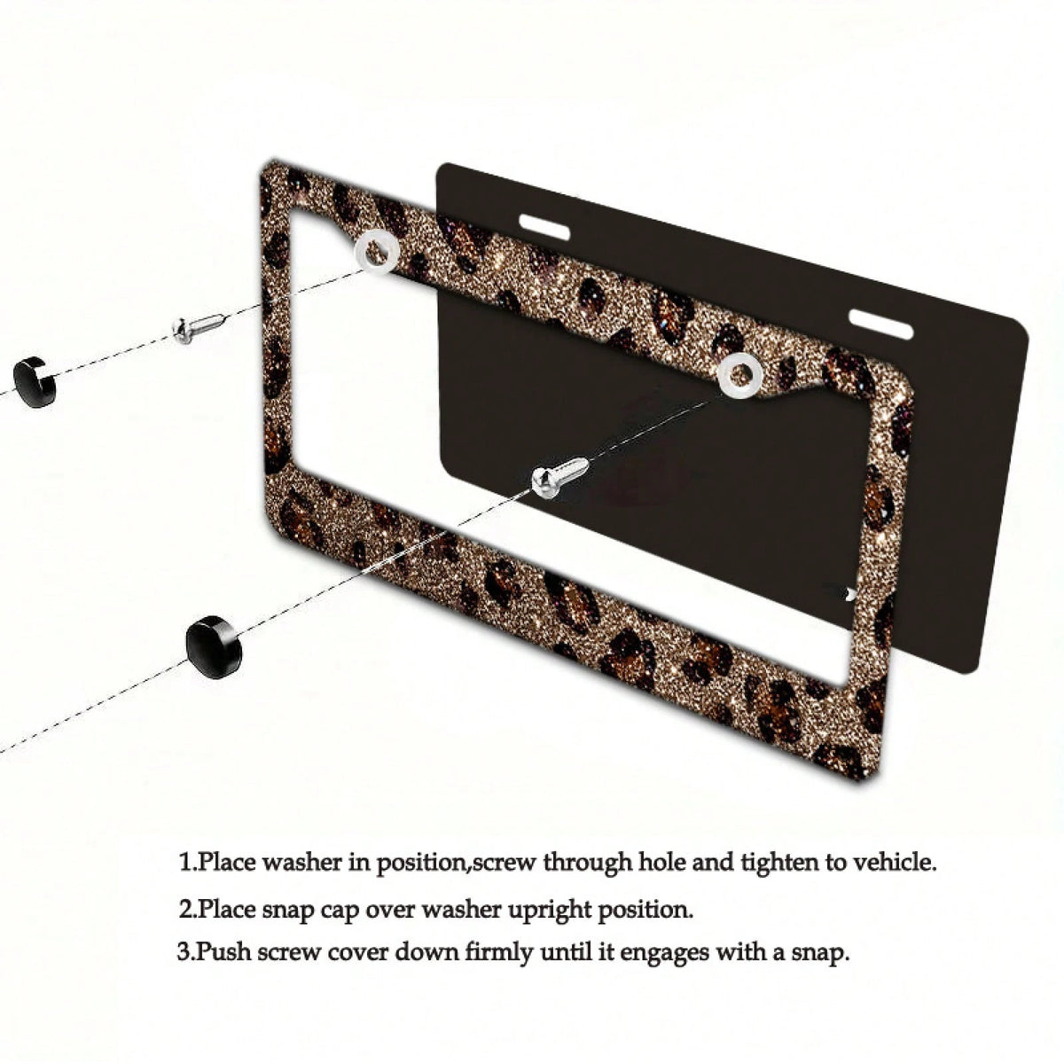 [2D Flag] 1 Piece 12.2inch X 6.3inch ( 16cm X 31cm ), Exquisite Flat Frame Design, Shiny Leopard Print Decorative License Plate Frame, Stunning Appearance, A Great Choice For Holiday Gifts.01360, Weat