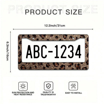 [2D Flag] 1 Piece 12.2inch X 6.3inch ( 16cm X 31cm ), Exquisite Flat Frame Design, Shiny Leopard Print Decorative License Plate Frame, Stunning Appearance, A Great Choice For Holiday Gifts.01360, Weat