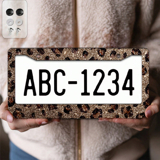 2D Flag 12.2inch X 6.3inch 16cm X 31cm Car License Plate Frame Exquisite Flat Design Glossy Leopard Print Decoration Waterproof Suitable For Car Modification Holiday Gift 01360 Fashionable License Pla