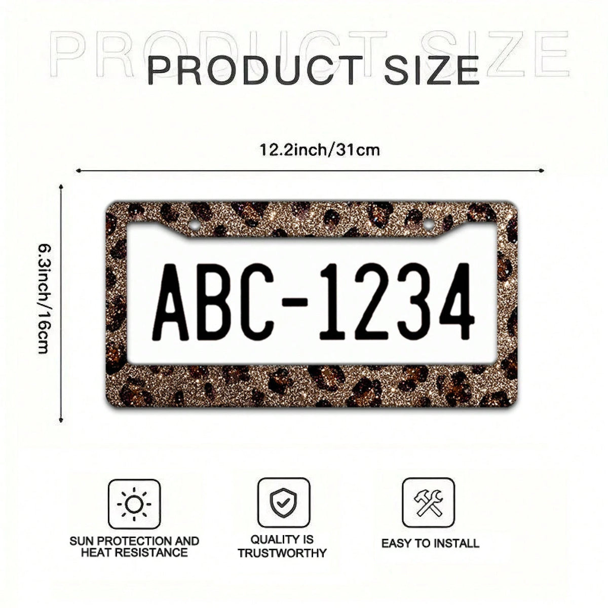2D Flag 12.2inch X 6.3inch 16cm X 31cm Car License Plate Frame Exquisite Flat Design Glossy Leopard Print Decoration Waterproof Suitable For Car Modification Holiday Gift 01360 Fashionable License Pla