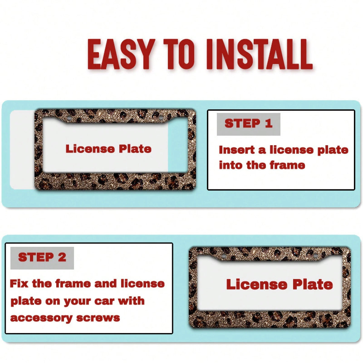 2D Flag 12.2inch X 6.3inch 16cm X 31cm Car License Plate Frame Exquisite Flat Design Glossy Leopard Print Decoration Waterproof Suitable For Car Modification Holiday Gift 01360 Fashionable License Pla