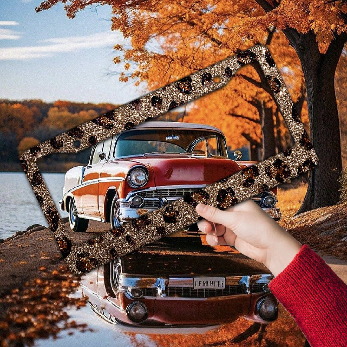 2D Flag 12.2inch X 6.3inch 16cm X 31cm Car License Plate Frame Exquisite Flat Design Glossy Leopard Print Decoration Waterproof Suitable For Car Modification Holiday Gift 01360 Fashionable License Pla