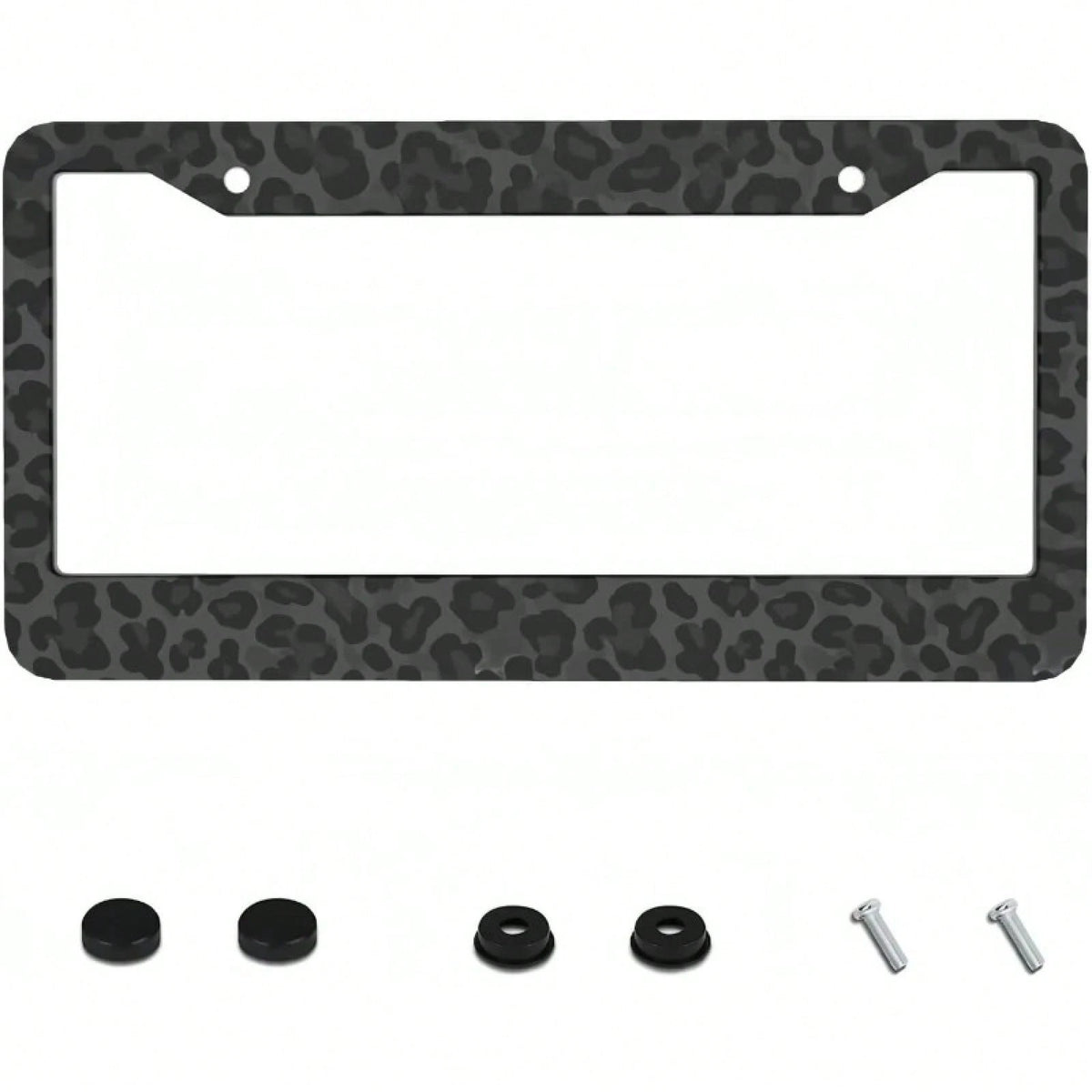2D Flat, 2D Flat2D Metal License Plate Frame| 12x6inch Aluminum, Black Leopard Print, Suitable For Sedans, SUVs, Pickups, And Commercial Vehicles, Includes Mounting Screws And Washers, Durable And St