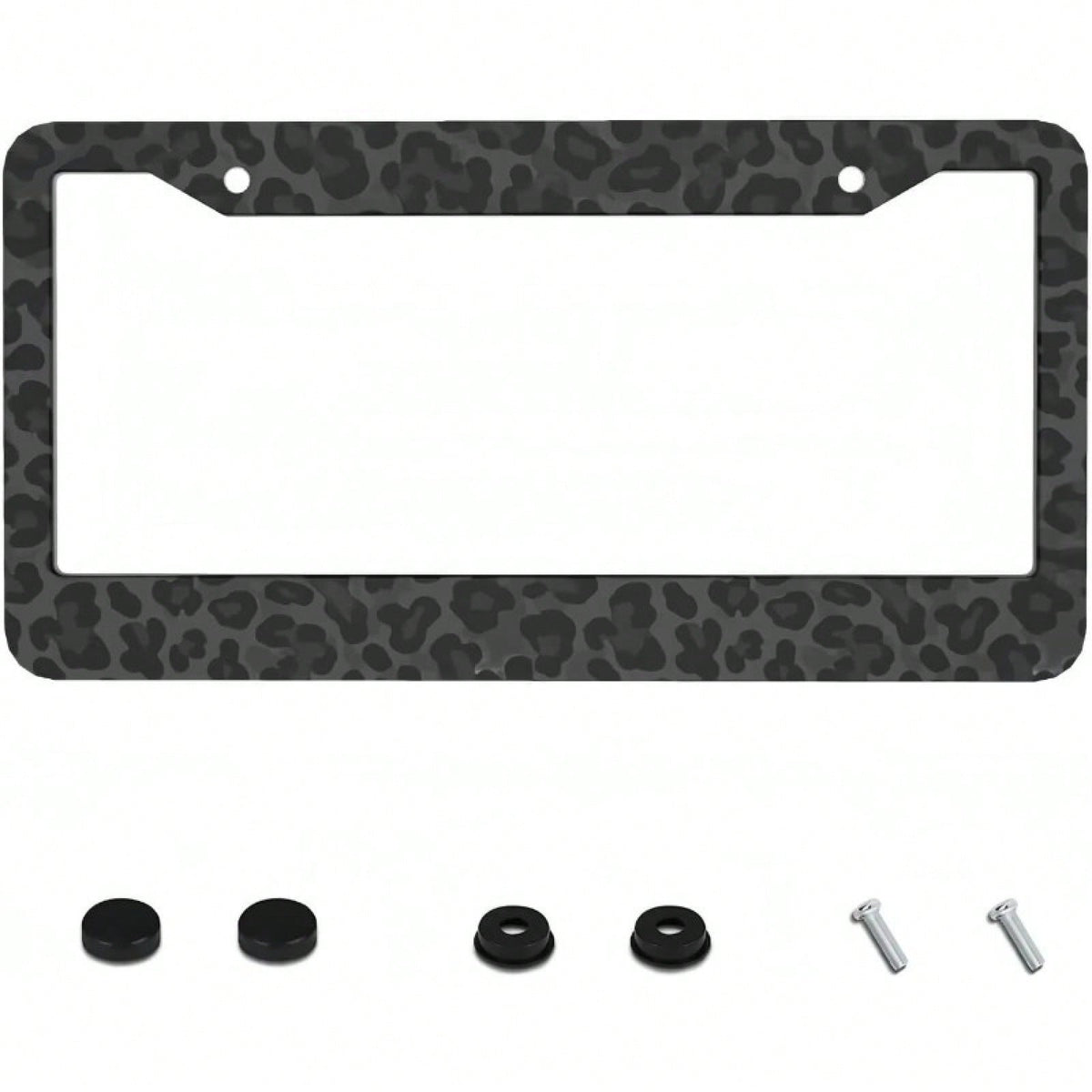 2D Flat, 2D Flat2D Metal License Plate Frame| 12x6inch Aluminum, Black Leopard Print, Suitable For Sedans, SUVs, Pickups, And Commercial Vehicles, Includes Mounting Screws And Washers, Durable And St