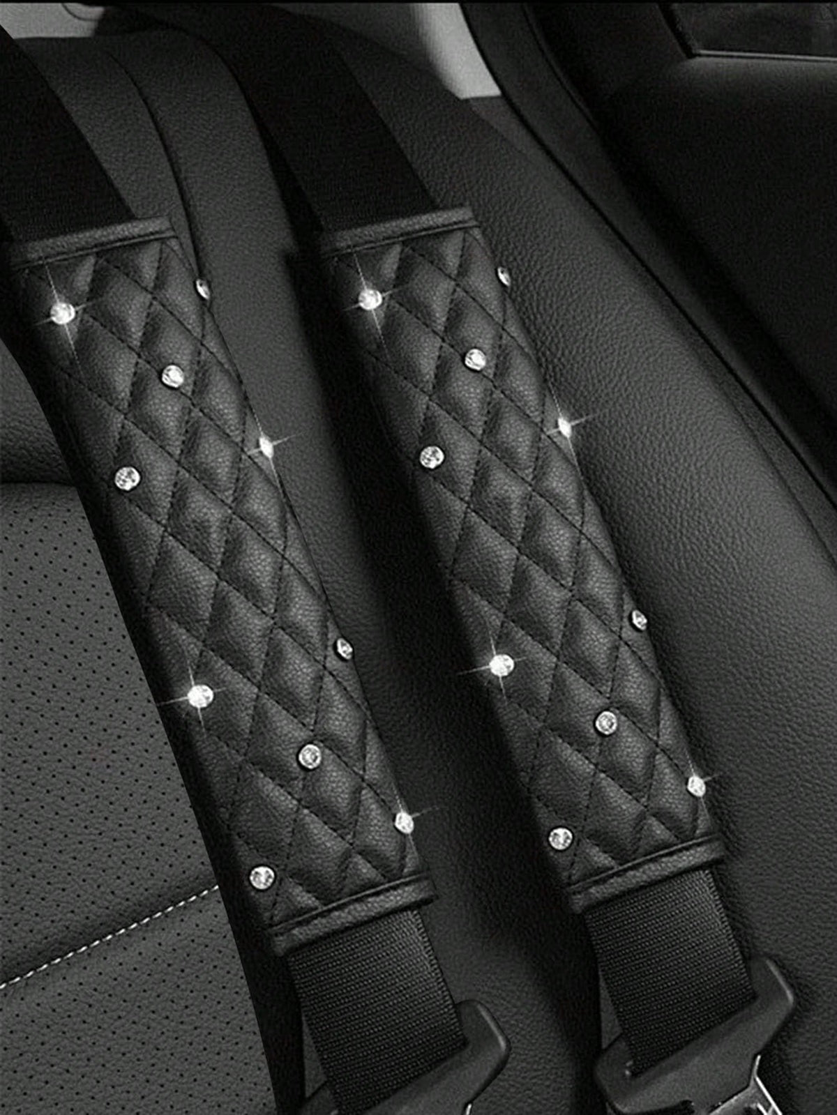 2pcs Car Diamond Shoulder Protector Pads, Leather Car Anti-Pinch Protection Covers