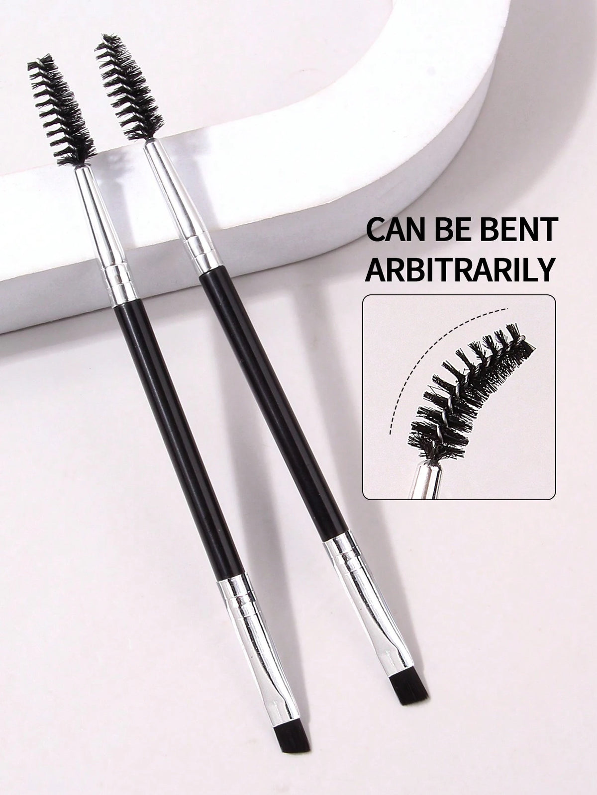2pcs Double-Ended Spiral Eyebrow Brush, Lash Comb Brush, Angled Brow Brush, Flat Eyeliner Brush, Detailed Makeup Brush, Multi-Use Cosmetic Tools For Beginners, Portable, Eyebrow Brush, Eyeshadow Brush