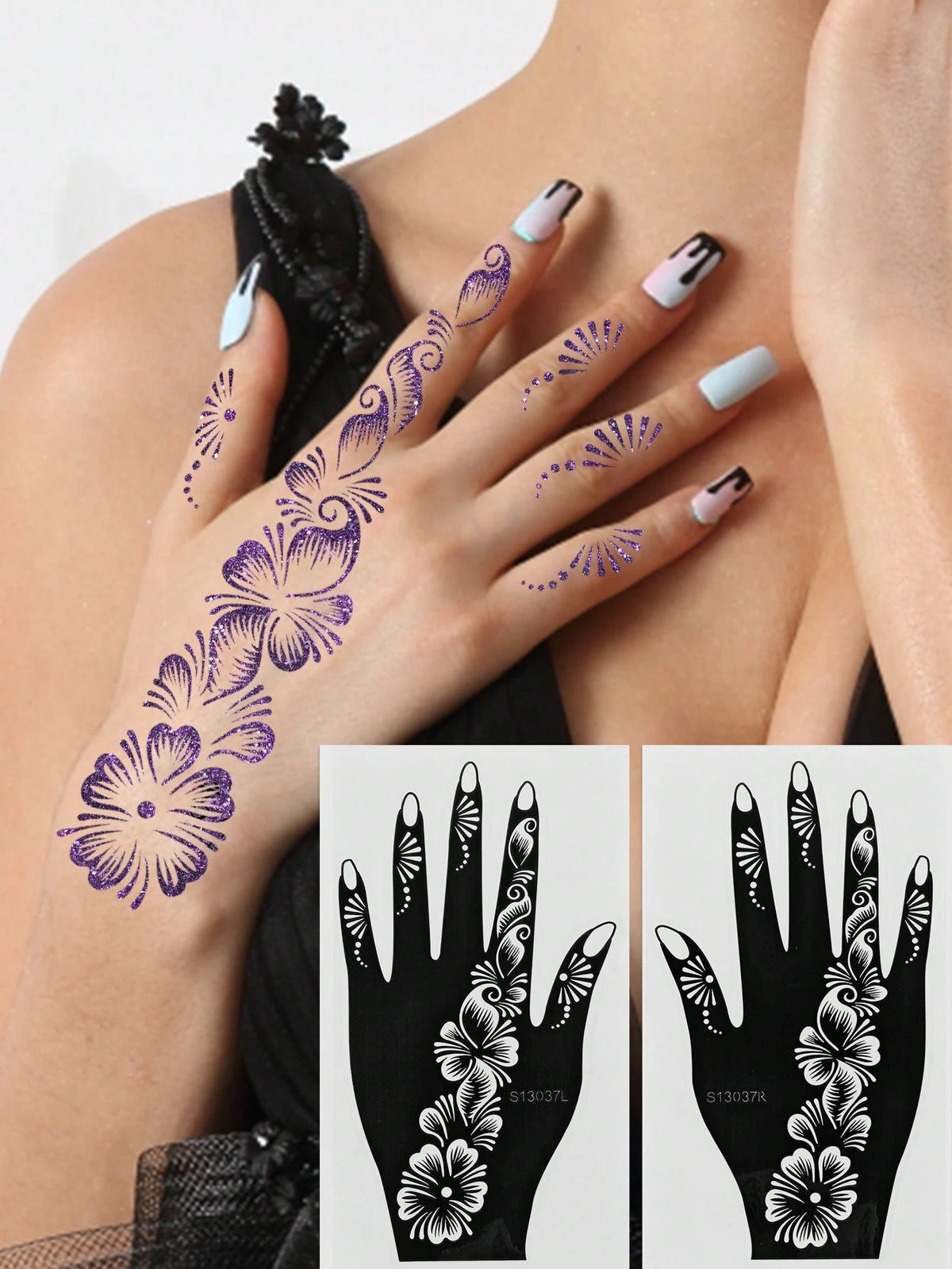 2pcs Hand Flower Henna Stencil Hollow Out Tattoo Stickers,Tattoo Stencil