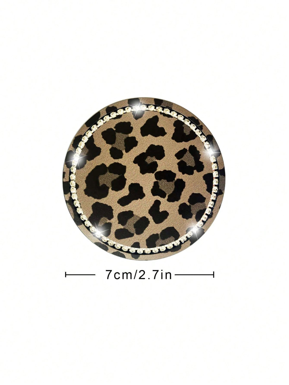 2pcs Leopard Print Diamond Inlaid Fashionable Car Coasters, Car Interior Decoration