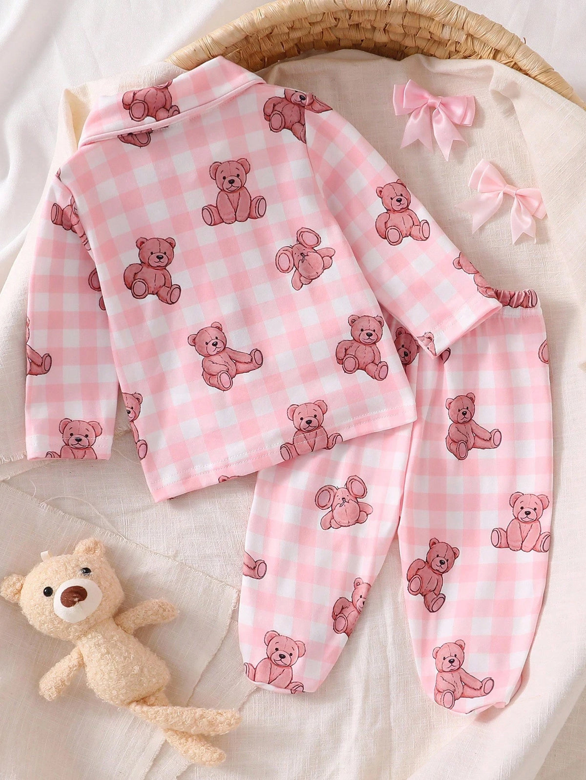 2pcs Newborn Baby Girls' Cute Bow Pattern Long Sleeve Top And Pants Casual Comfortable Pajama Set Newborn Cute Pj Set Fall Winter