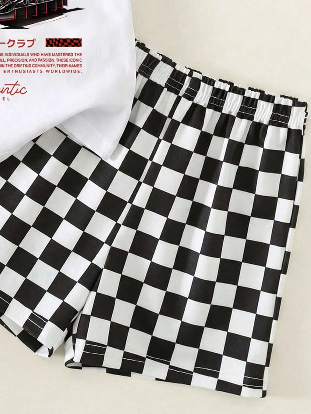 2pcs/Set Baby Boy Cute Summer Casual Racing Vintage Distressed Car Graphic Loose Short Sleeve T-Shirt Ch Holiday White And Red Black And White