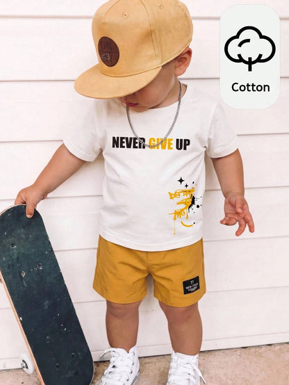 2pcs/Set Baby Boy Cute Summer Casual Racing Vintage Distressed Car Graphic Loose Short Sleeve T-Shirt Ch Holiday White And Red Black And White