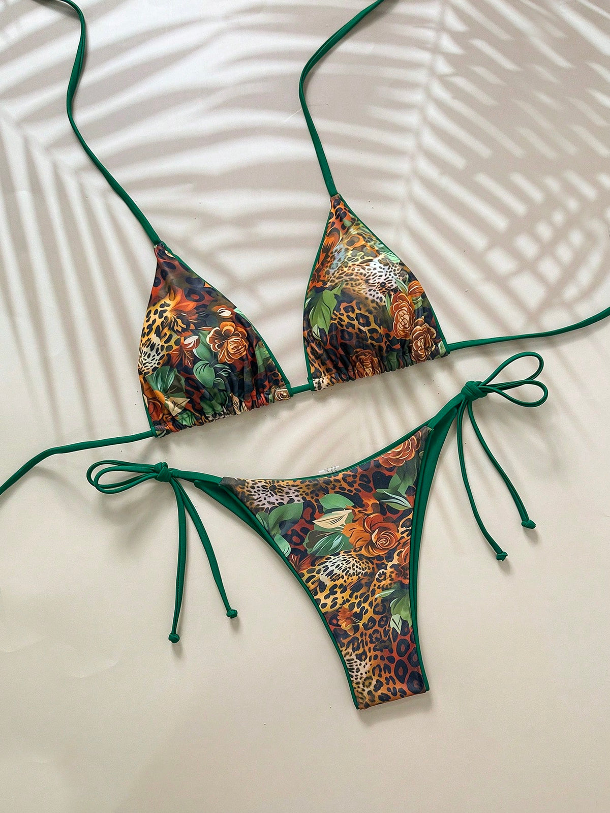 2pcs/Set Women Leopard Print Spaghetti Strap Tie Sexy Bikini Set, Suitable For Beach Vacation And Halloween Wear, Summer 2025