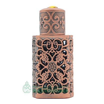 3 ml Pure Green Papuan Oud Perfume Oil in Bronze Arabesque Encased Glass Dipstick Bottle (Antiqued Finish)