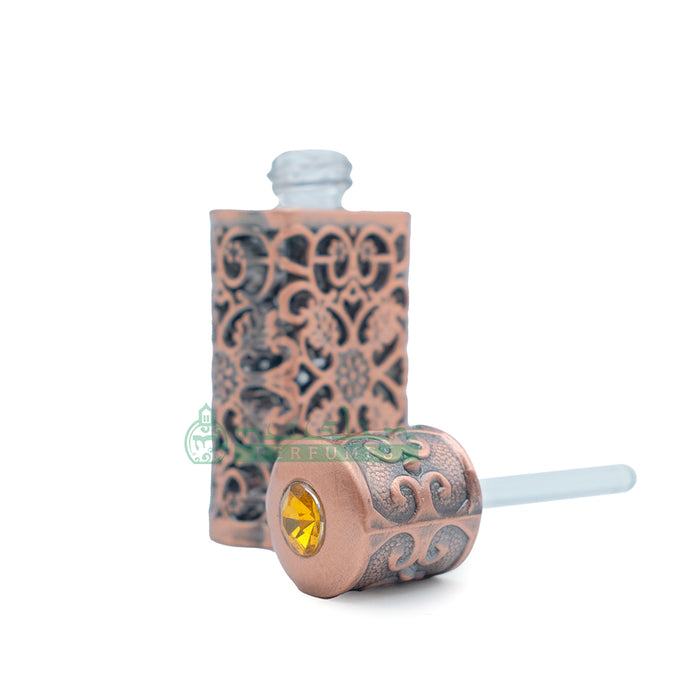 3 ml Pure Green Papuan Oud Perfume Oil in Bronze Arabesque Encased Glass Dipstick Bottle (Antiqued Finish)