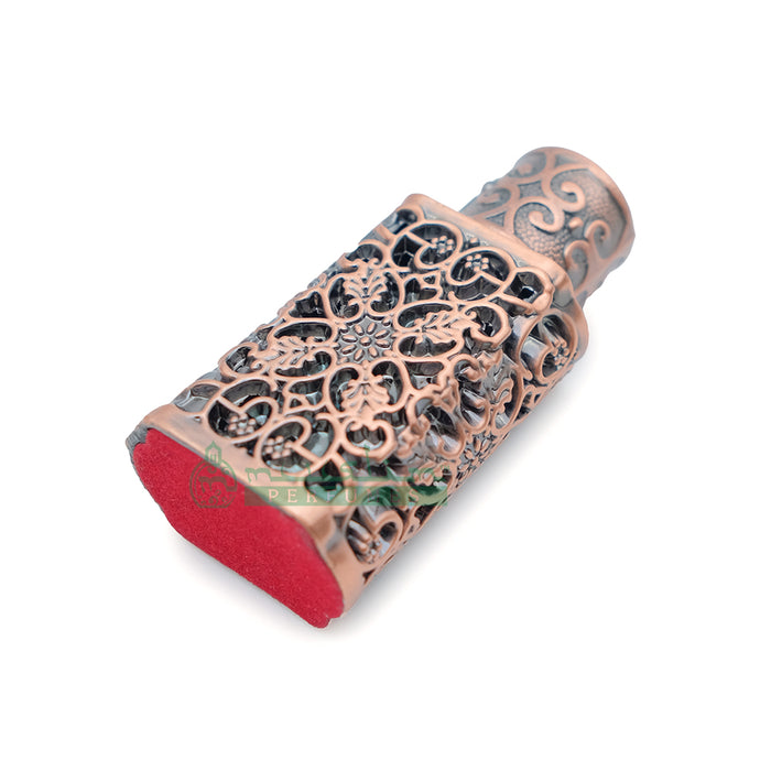 3 ml Pure Green Papuan Oud Perfume Oil in Bronze Arabesque Encased Glass Dipstick Bottle (Antiqued Finish)