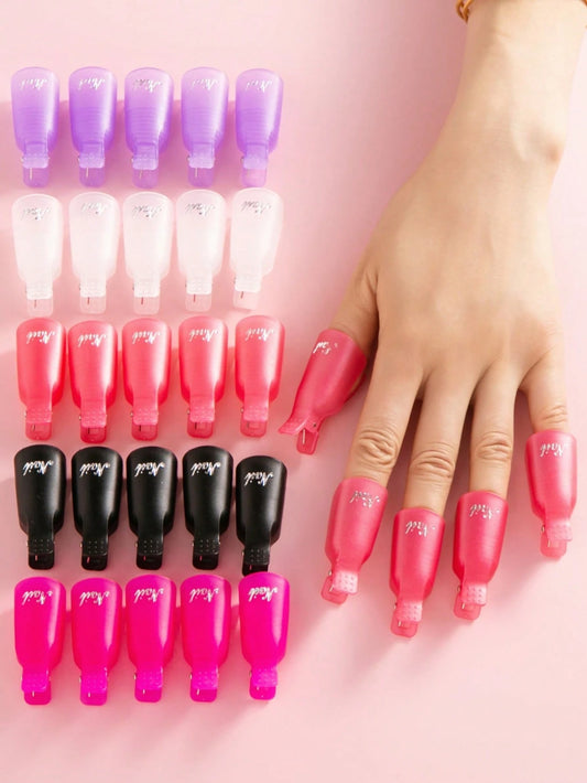 30/20/15/10pcs Nail Removal Clips, Acrylic Nail Clip Caps, Gel Nail Polish Removal Clips, Plastic Acrylic Nail Removal Cleaning Cover Clips, Nail Removal Cleaning Tools