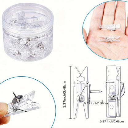 30pcs/20pcs/10pcs Drawing Pins Plastic Thumb Tack Clips Push Pins For Cork Board Office & School Supplies Binder Clips Felt Board Decoration Fixing Large Head Nail Clips, Suitable For Office And Schoo