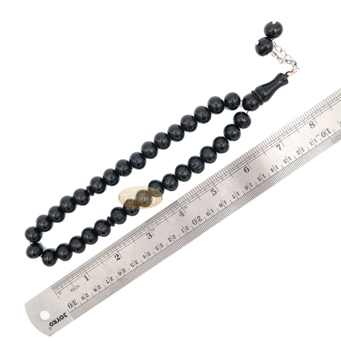 33-Bead Large 12x9.5 mm Black Monomer Tasbih 2 Chain Tassel