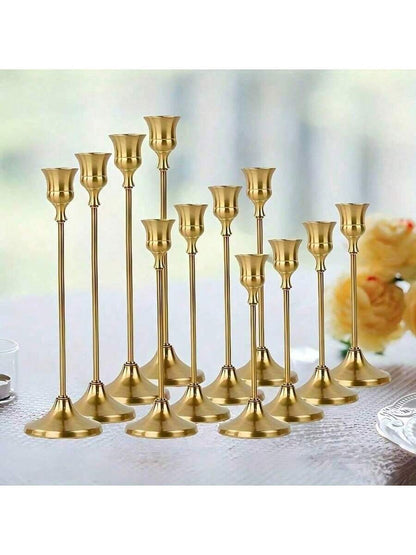 3pcs/6pcs/12pcs/Set Iron Taper Candle Holder,Decorative Candle Stand- Candlestick Holder For Wedding, Dinning, Party- Antique Brass,Fireplace Decor Candelabra Table Decor Pillar Candle Holder For We