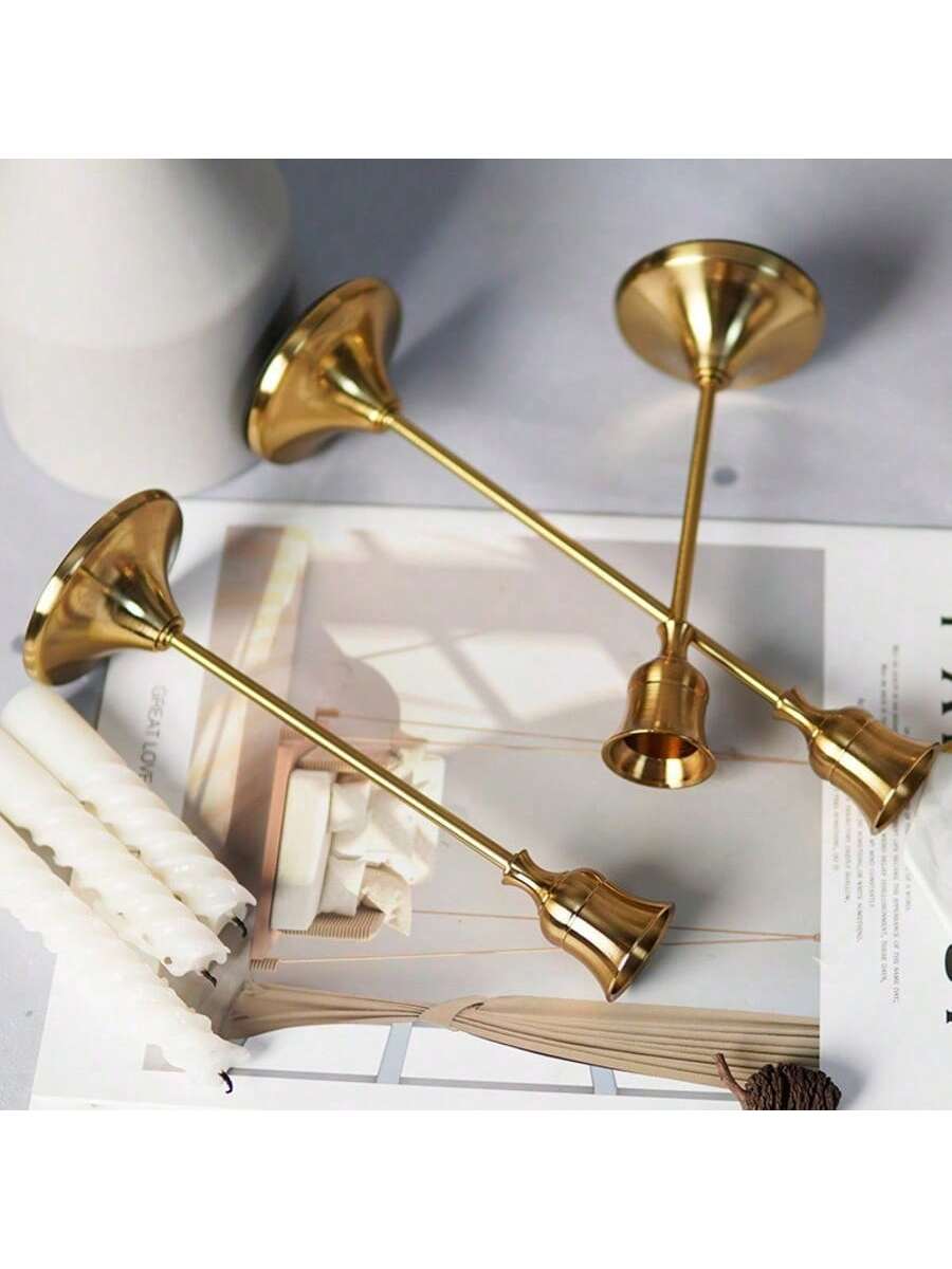 3pcs/6pcs/12pcs/Set Iron Taper Candle Holder,Decorative Candle Stand- Candlestick Holder For Wedding, Dinning, Party- Antique Brass,Fireplace Decor Candelabra Table Decor Pillar Candle Holder For We