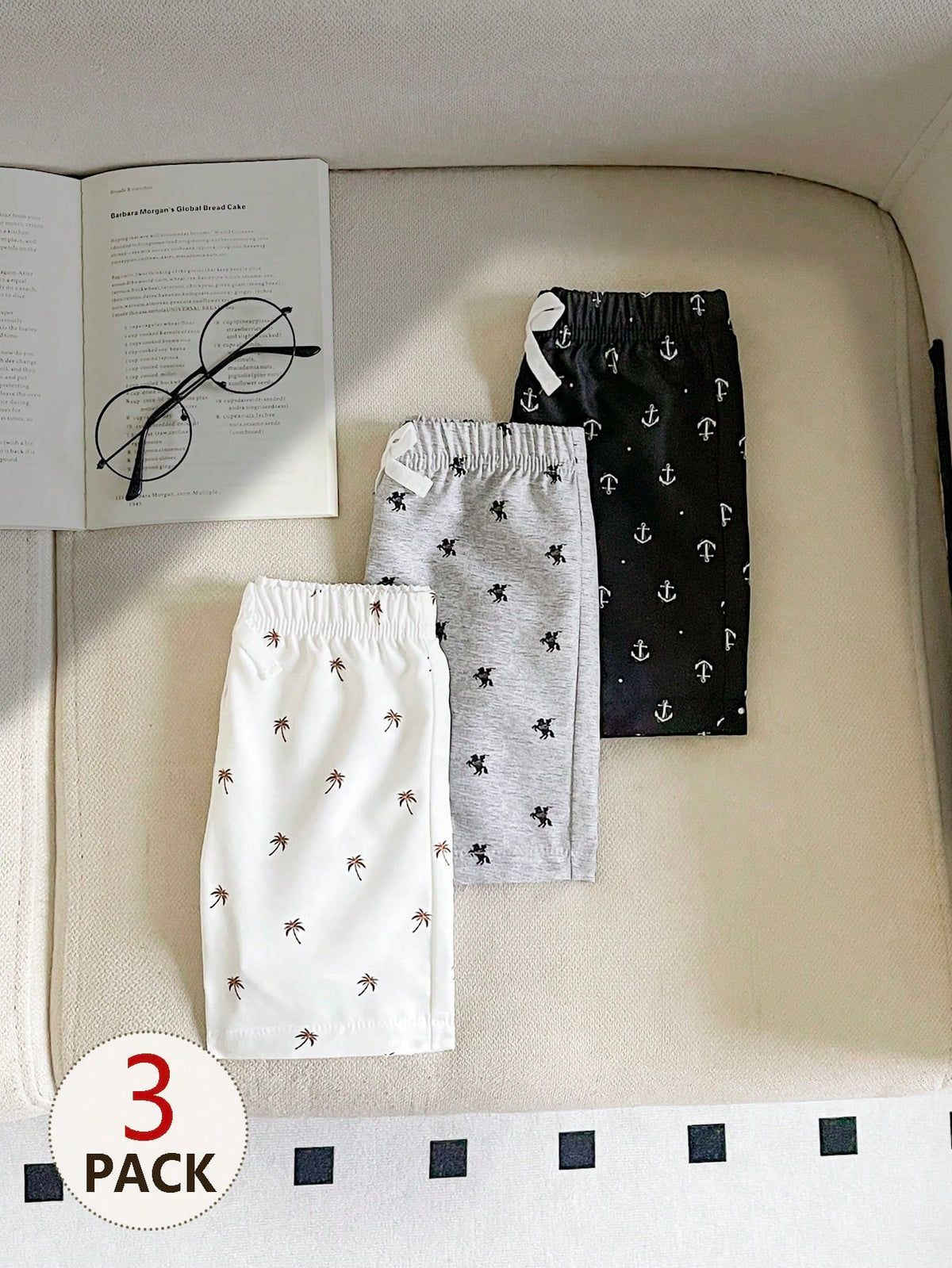 3pcs Baby Toddler Boys' Casual Multi-Color Elastic Waist Drawstring Printed Shorts Suitable For Summer Outdoor School Daily Light Grey Soft