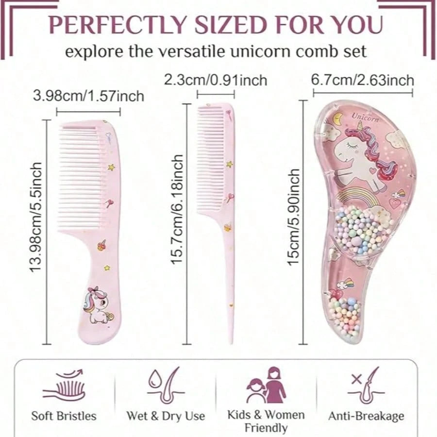 3pcs/Set Cute Cartoon Animal Children Mini Comb Set, Portable Travel Scalp Massage Detangling Comb, Gentle Anti-Tangle Styling Comb, Suitable For Boys And Girls Toddlers Daily Hair Care