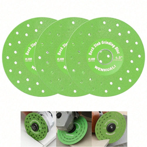 4.5" Diamond Rock Slab Grinding Disc Set, 3 Pcs Multi-Pore Flat Cutting Blades, Ultra-Wide 1.2" For Tile, Glass, Marble, Granite, Angle Grinder & Diamond Saw Blade