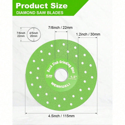 4.5" Diamond Rock Slab Grinding Disc Set, 3 Pcs Multi-Pore Flat Cutting Blades, Ultra-Wide 1.2" For Tile, Glass, Marble, Granite, Angle Grinder & Diamond Saw Blade