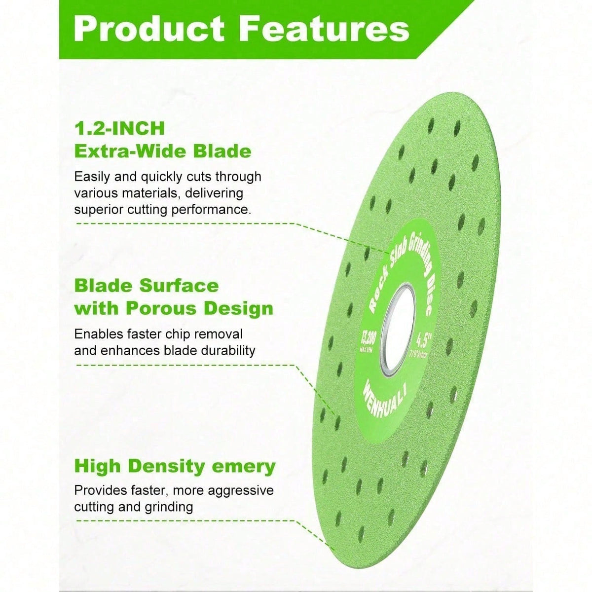 4.5" Diamond Rock Slab Grinding Disc Set, 3 Pcs Multi-Pore Flat Cutting Blades, Ultra-Wide 1.2" For Tile, Glass, Marble, Granite, Angle Grinder & Diamond Saw Blade