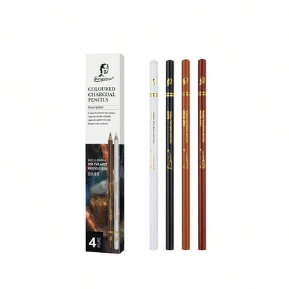 4/6/10/12/24-Piece Colored Charcoal And Sketching Charcoal Sets, Colored Charcoal, 10-Piece Sketching Set (Eraser, Pencil Sharpener, Charcoal Pencils Of Various Hardnesses), Art Student Pencils-Suitab