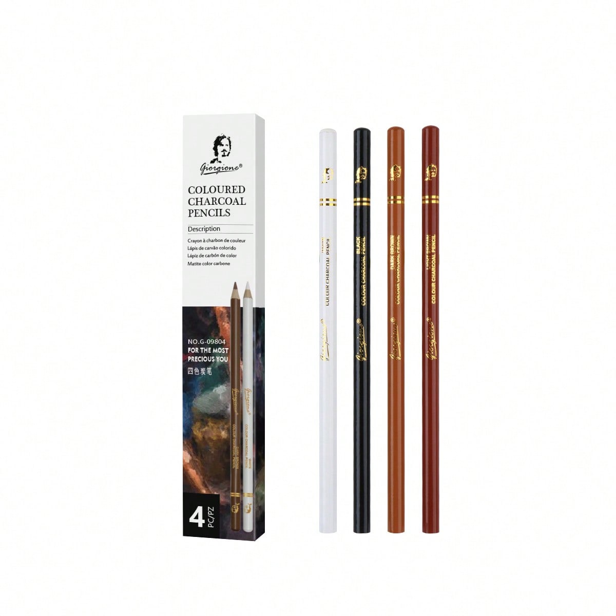4/6/10/12/24-Piece Colored Charcoal And Sketching Charcoal Sets, Colored Charcoal, 10-Piece Sketching Set (Eraser, Pencil Sharpener, Charcoal Pencils Of Various Hardnesses), Art Student Pencils-Suitab