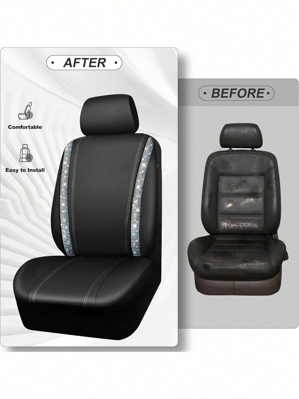 4/9pcs Set Sparkling Diamond Car Seat Covers, Shiny Rhinestone Seat Covers, Back Seat With Zipper, Universal Fit For 95% Of Cars, Suitable For Cute Women And Girls, Multicolor Diamond