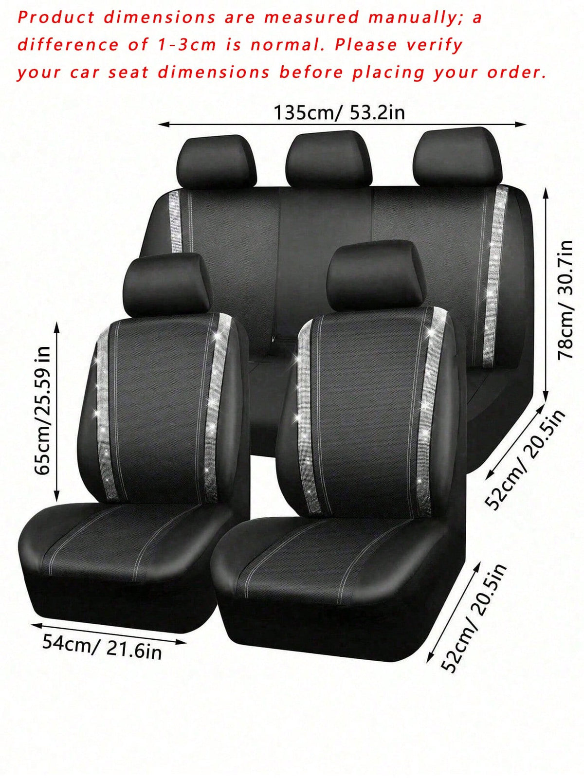4/9pcs Set Sparkling Diamond Car Seat Covers, Shiny Rhinestone Seat Covers, Back Seat With Zipper, Universal Fit For 95% Of Cars, Suitable For Cute Women And Girls, Multicolor Diamond