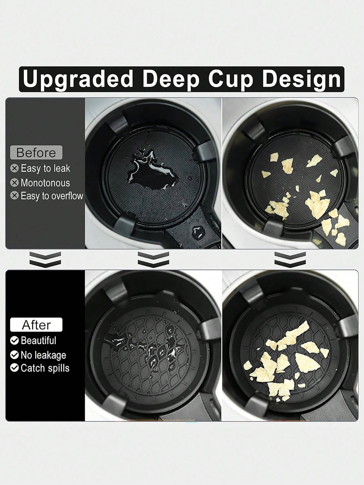 4 Packs Silicone Car Cup Coasters- Non-Slip Universal Holder Inserts For All Vehicles (Black)
