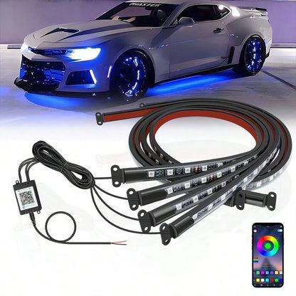 4-Piece Car Neon Light, Multi-Color R GB-I C D I Y, Sound Activation, Music Mode, App And Remote Control, Smart LED Light, High-Brightness Car Neon Light Kit, No Batteries Required
