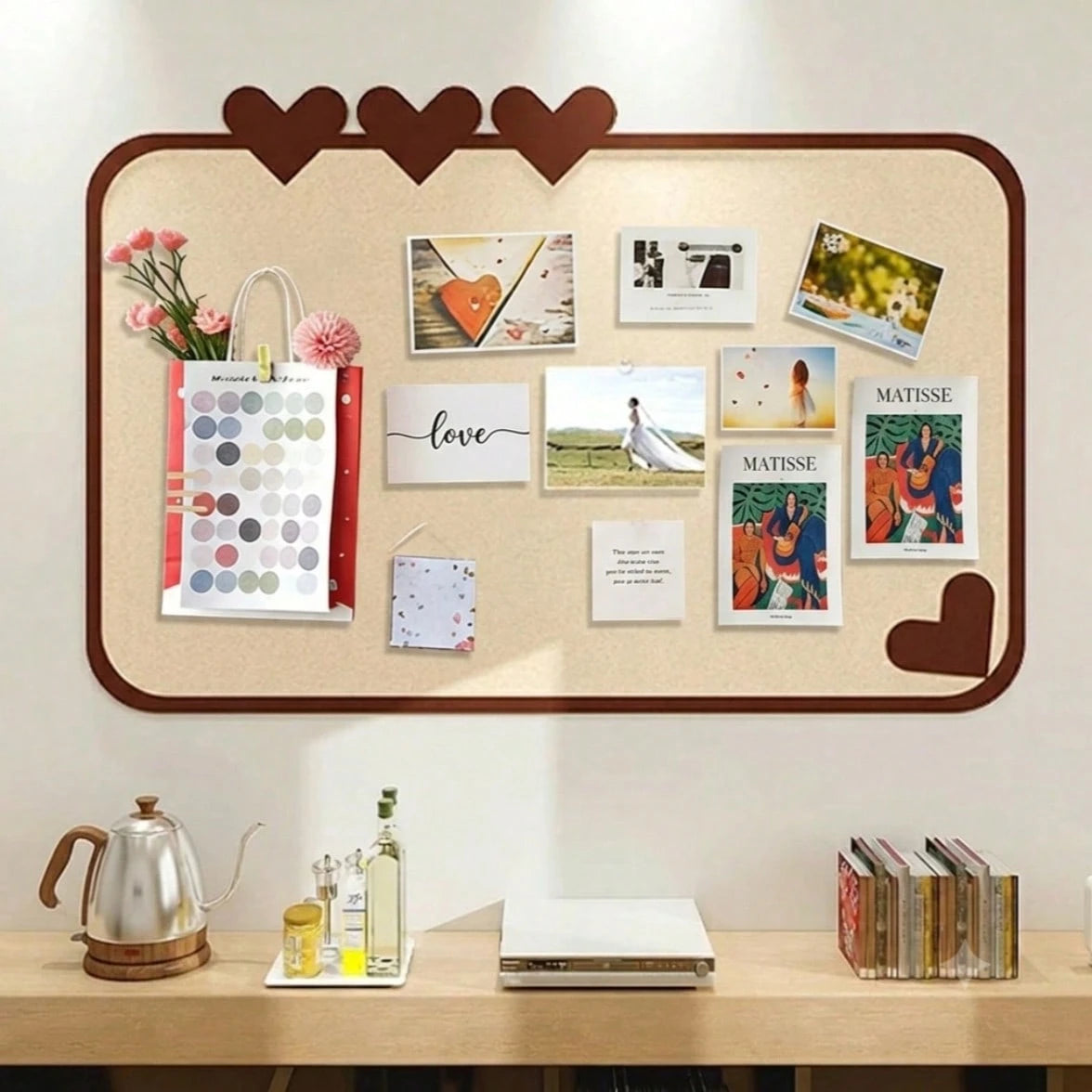 40x60cm Self-Adhesive Heart-Shaped Bulletin Board, Photo Wall Decor Background, Room Decor Memo Board, Suitable For Wall Decor, Office Memo, Desk Insulation, Birthday Home Decor, Back To School Room D