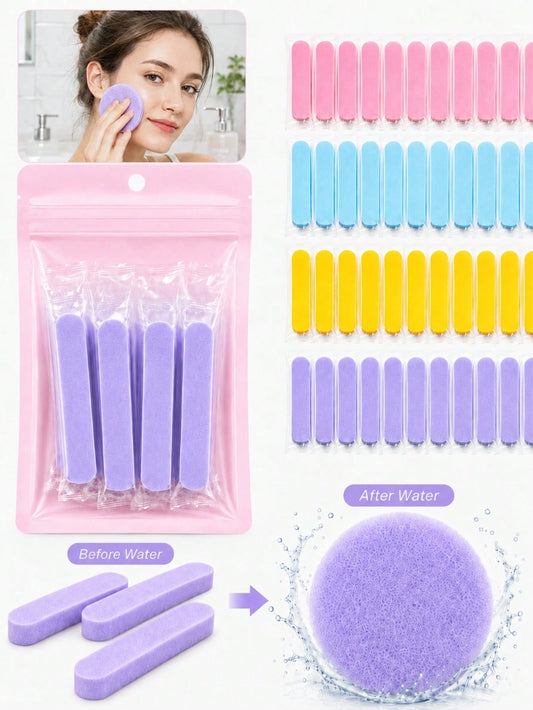 48pcs/24pcs/12pcs/9pcs/3pcs/1pc Compressed Facial Cleansing Sponges, Round Makeup Remover Sponge Pads, Soft Exfoliating Face Wash Sponges For Women, Reusable Portable Travel Sponges For Travel, Birthd